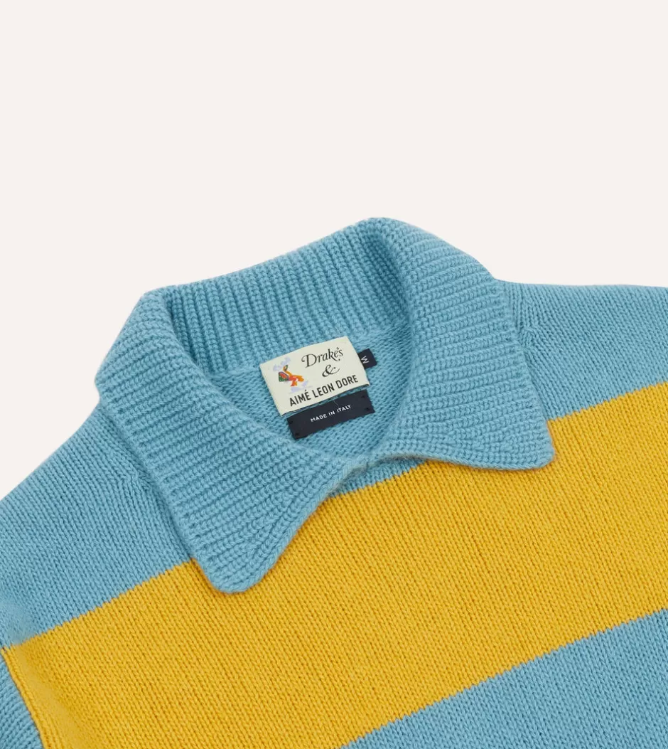 Drake's ALD / Blue Striped Integral Collar Sweater Cheap