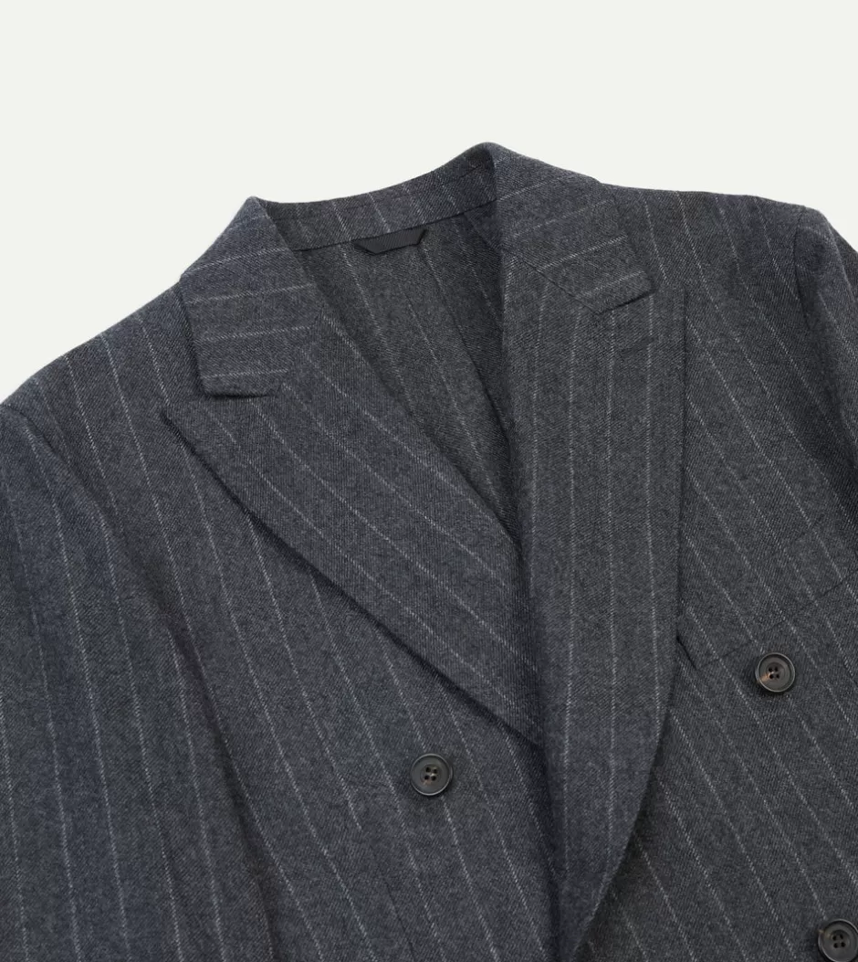 Drake's ALD / Double Breasted Chalkstripe Suit Jacket Flash Sale