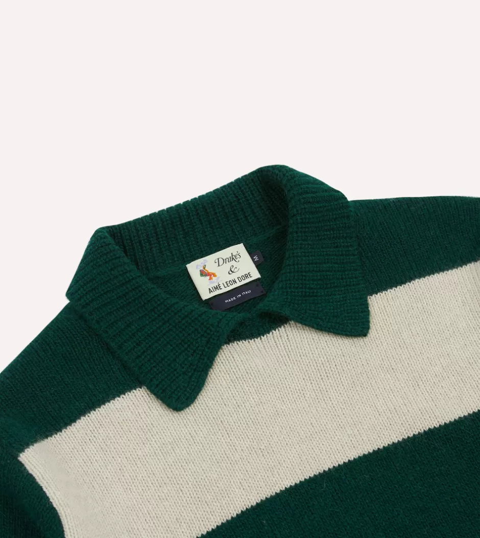 Drake's ALD / Green Striped Integral Collar Sweater Fashion