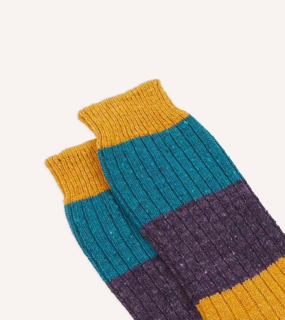 Drake's ALD / Striped Donegal Wool Sock New