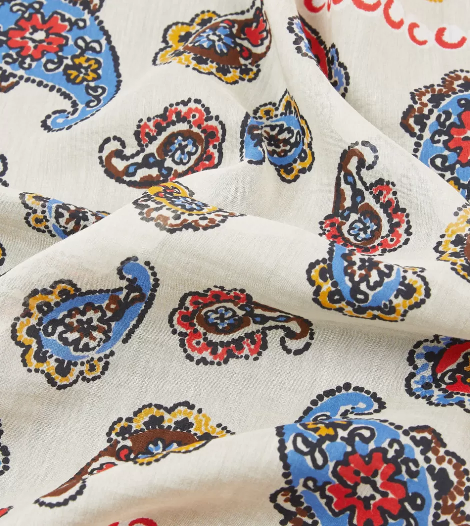 Drake's Beige And Red Summer Paisley Print Cotton-Silk Pocket Square Cheap