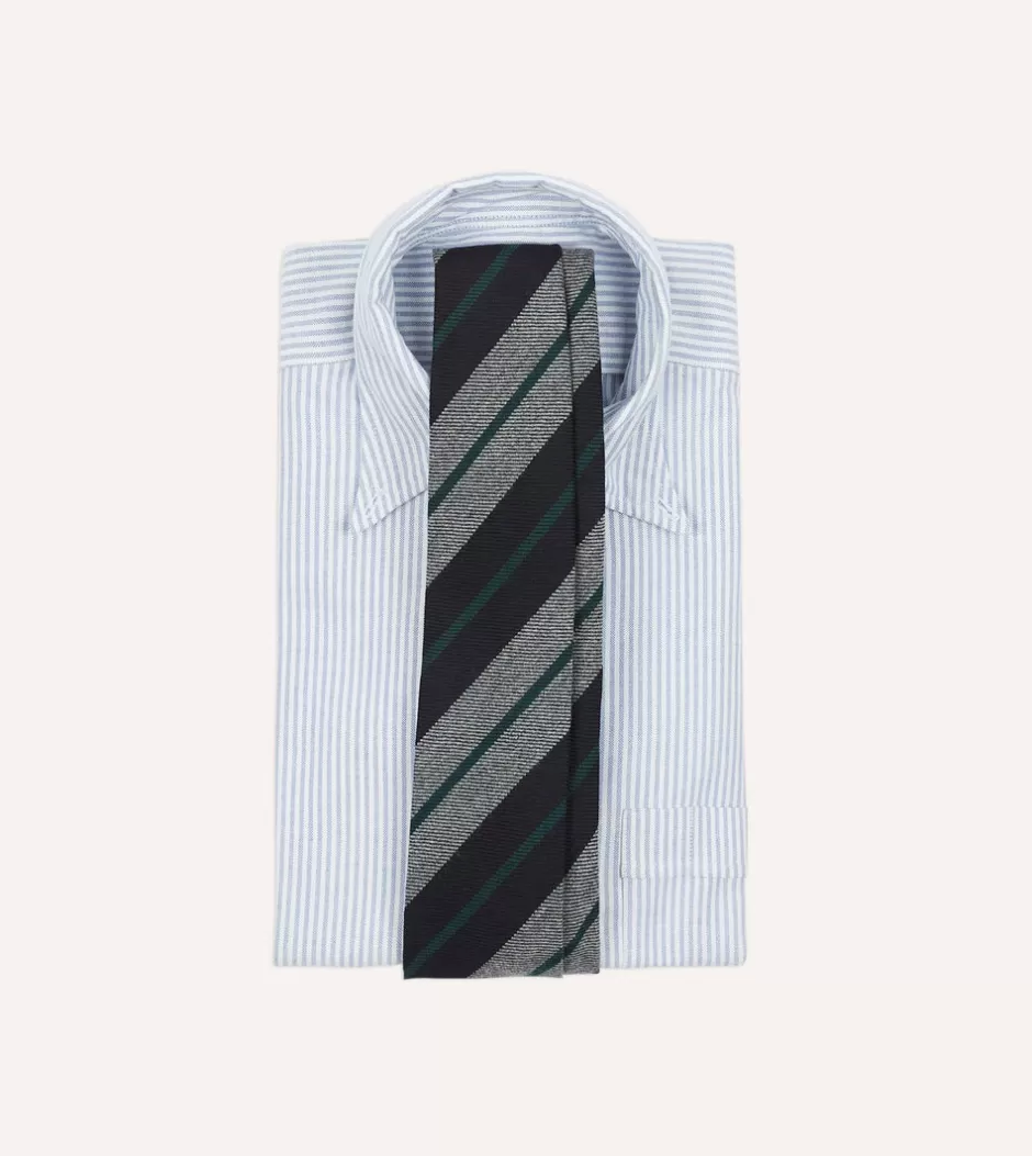 Drake's Black And Grey Multi Stripe Hand Rolled Wool Tie Outlet