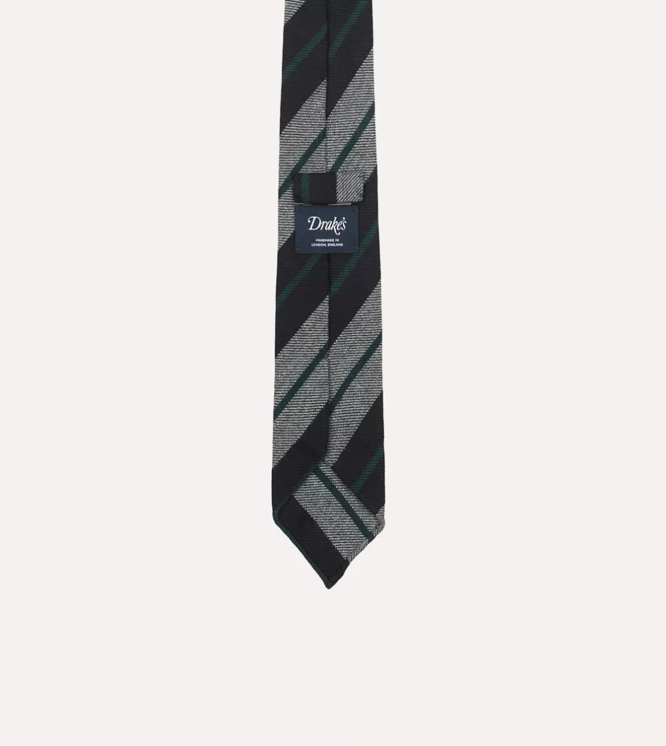 Drake's Black And Grey Multi Stripe Hand Rolled Wool Tie Outlet