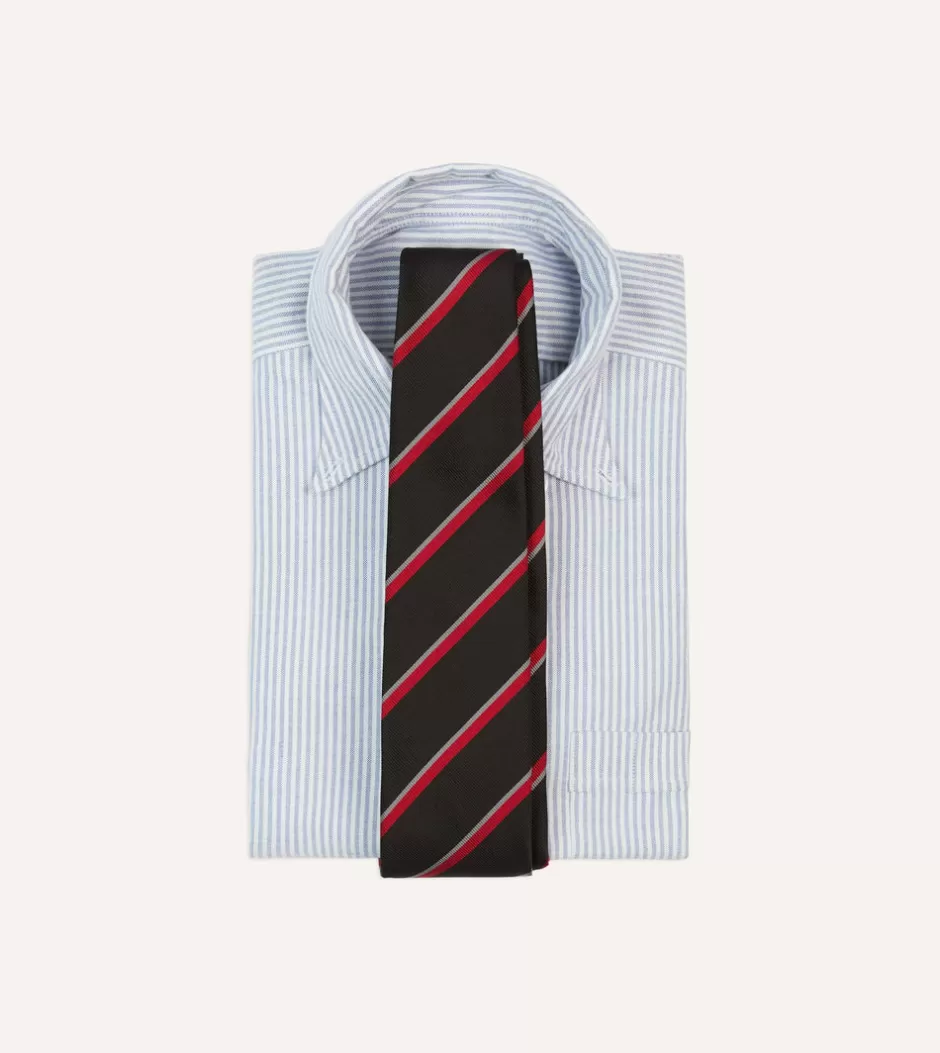 Drake's Black And Red Stripe Tipped Repp Silk Tie New