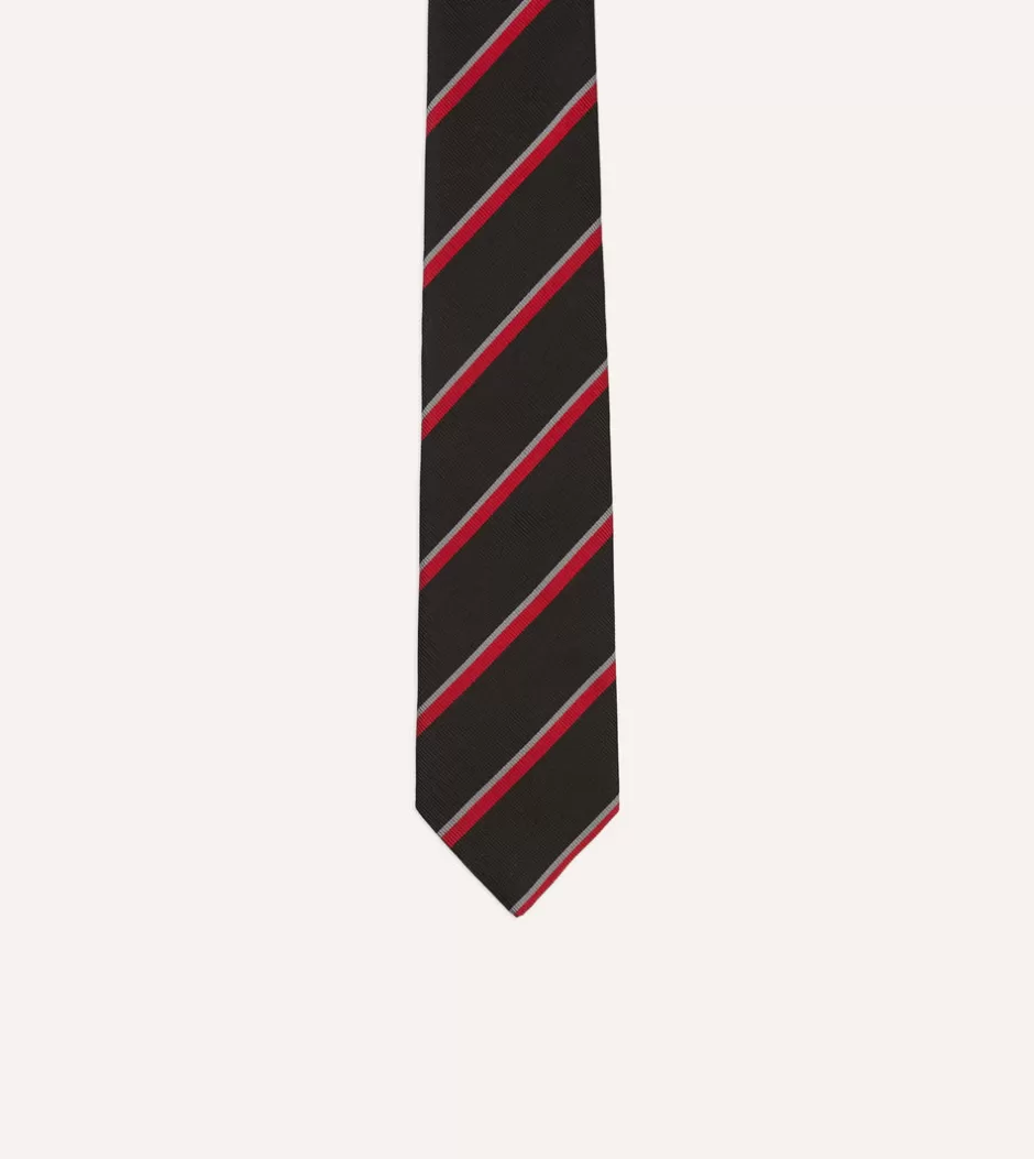 Drake's Black And Red Stripe Tipped Repp Silk Tie New