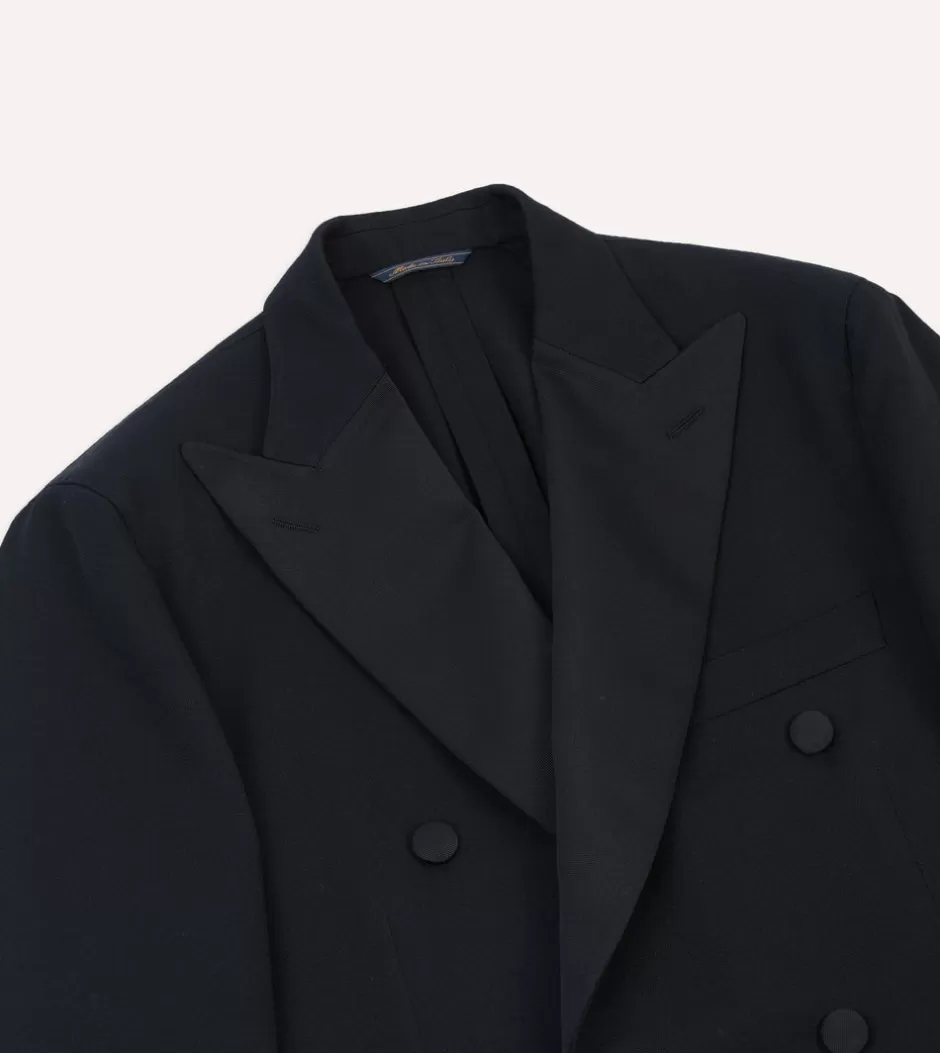 Drake's Black Barathea Wool Double-Breasted Dinner Jacket Sale