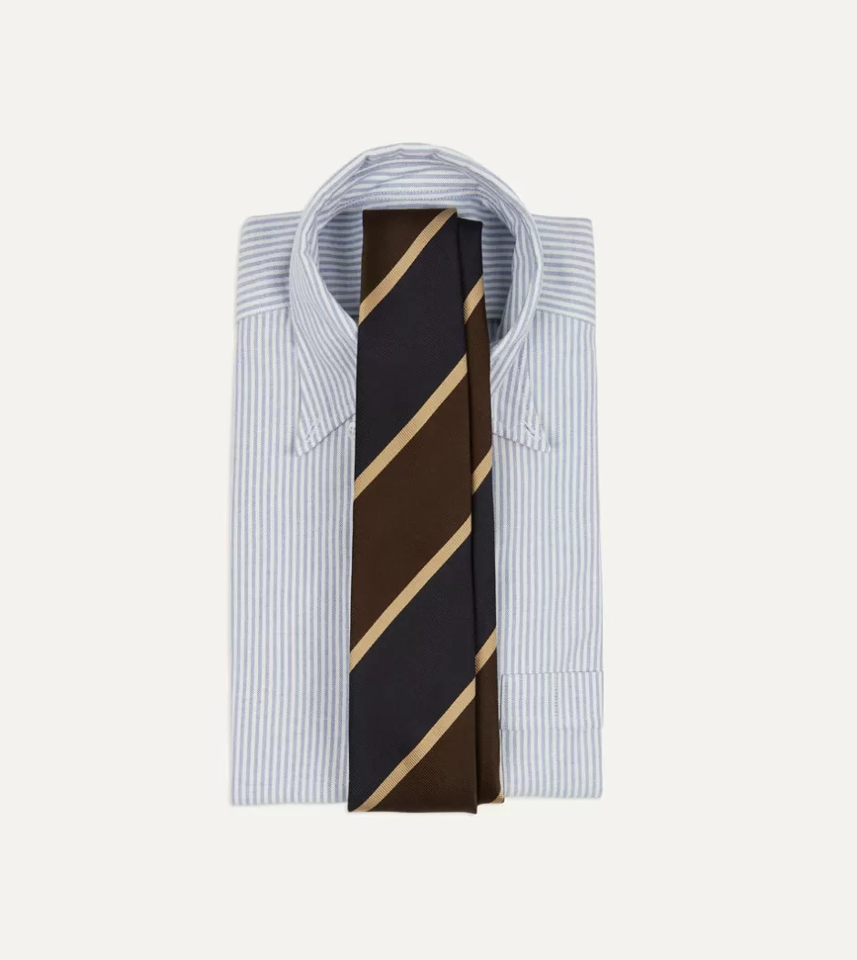 Drake's Black, Brown And Gold Stripe Tipped Repp Silk Tie Store