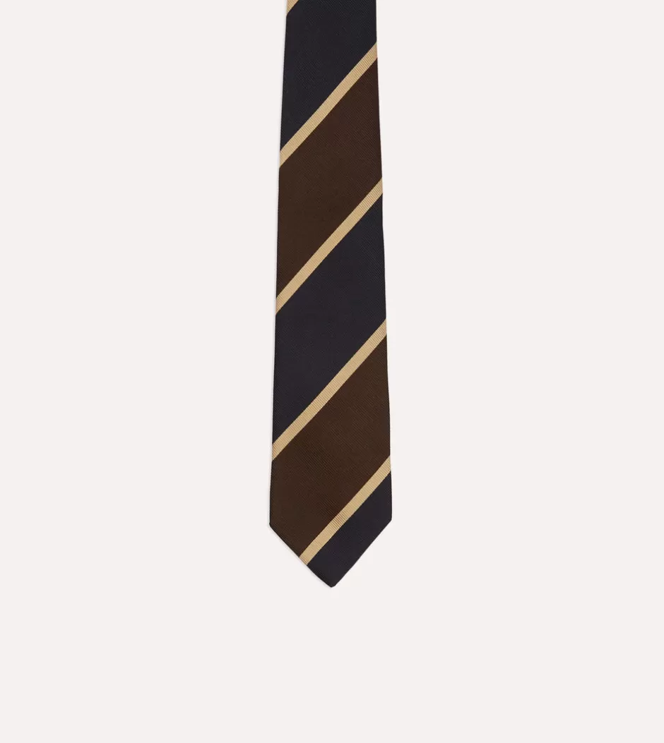 Drake's Black, Brown And Gold Stripe Tipped Repp Silk Tie Store