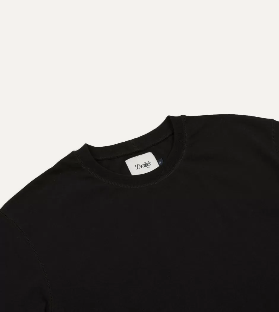 Drake's Cotton Crew Neck Hiking T-Shirt Black Best Sale