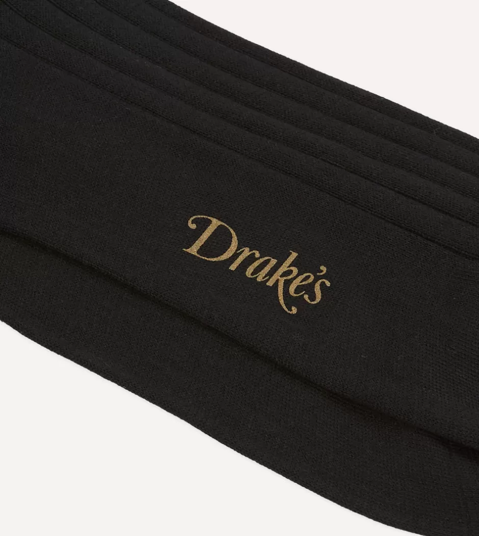 Drake's Cotton Mid-Calf Socks Black Cheap