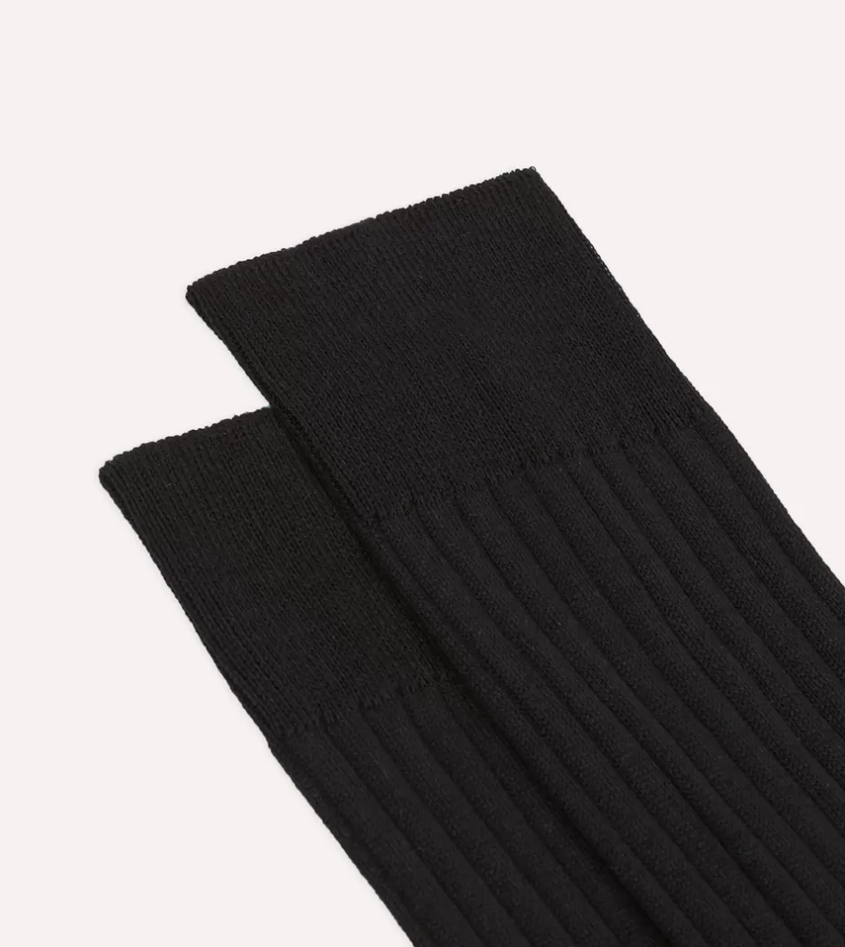 Drake's Cotton Mid-Calf Socks Black Cheap