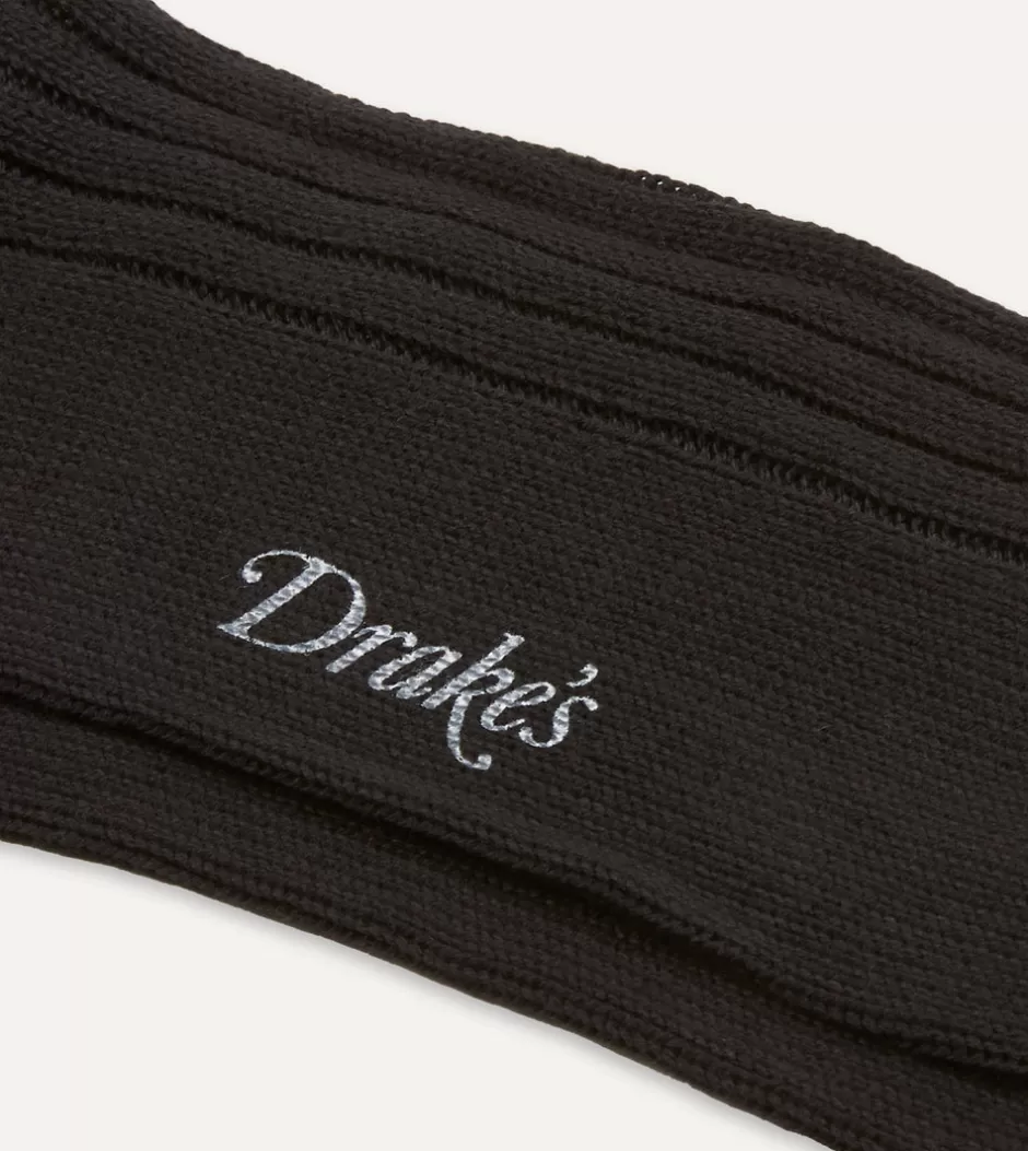 Drake's Cotton Sports Socks Black Best