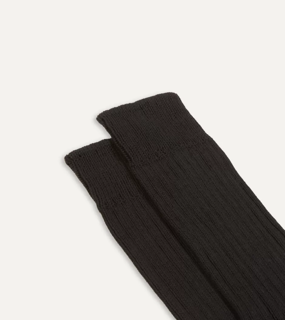 Drake's Cotton Sports Socks Black Best