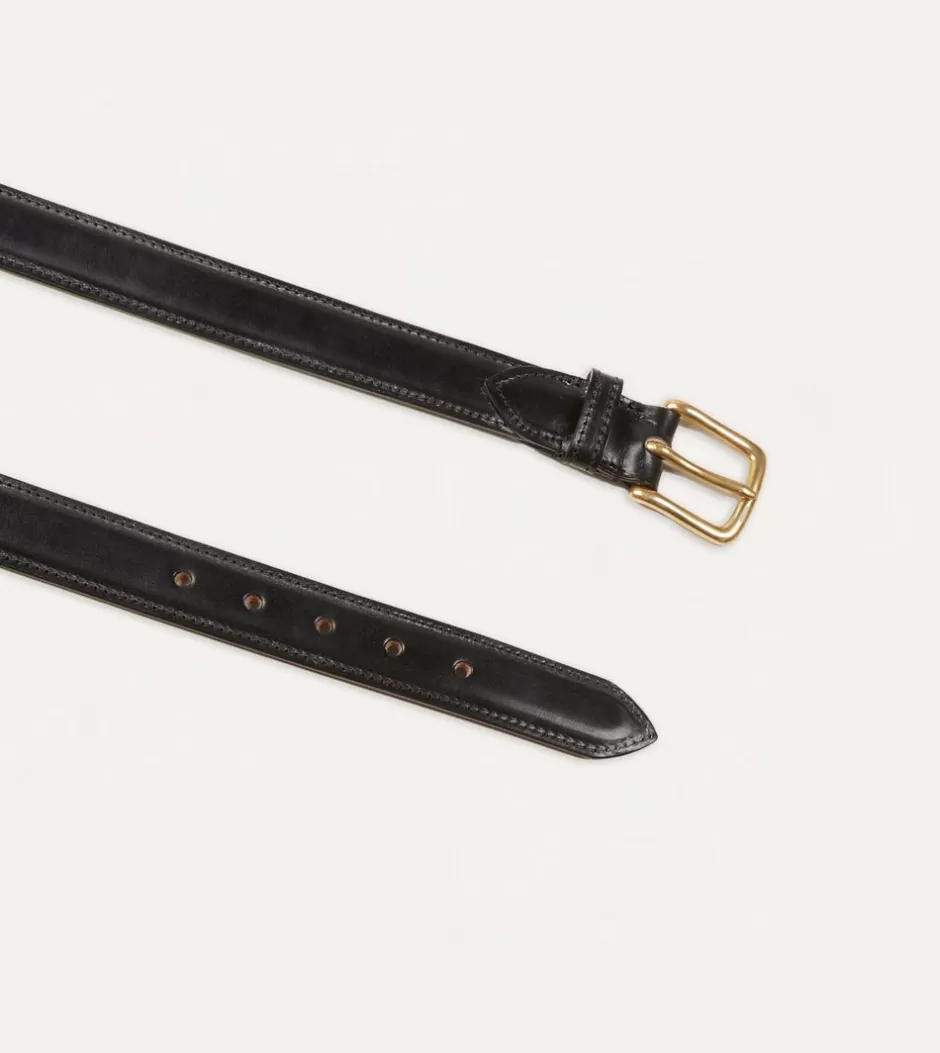 Drake's Black Fully Lined Bridle Leather Belt With Brass Buckle Store