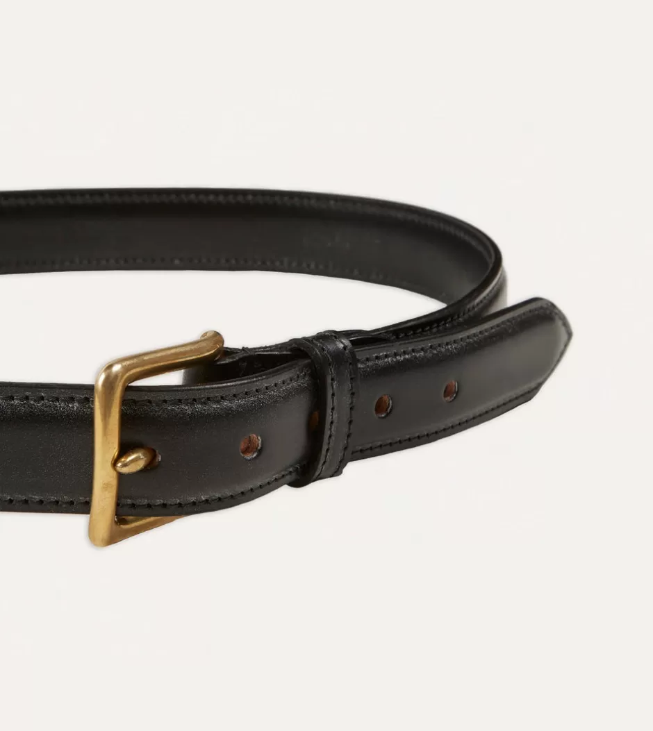 Drake's Black Fully Lined Bridle Leather Belt With Brass Buckle Store