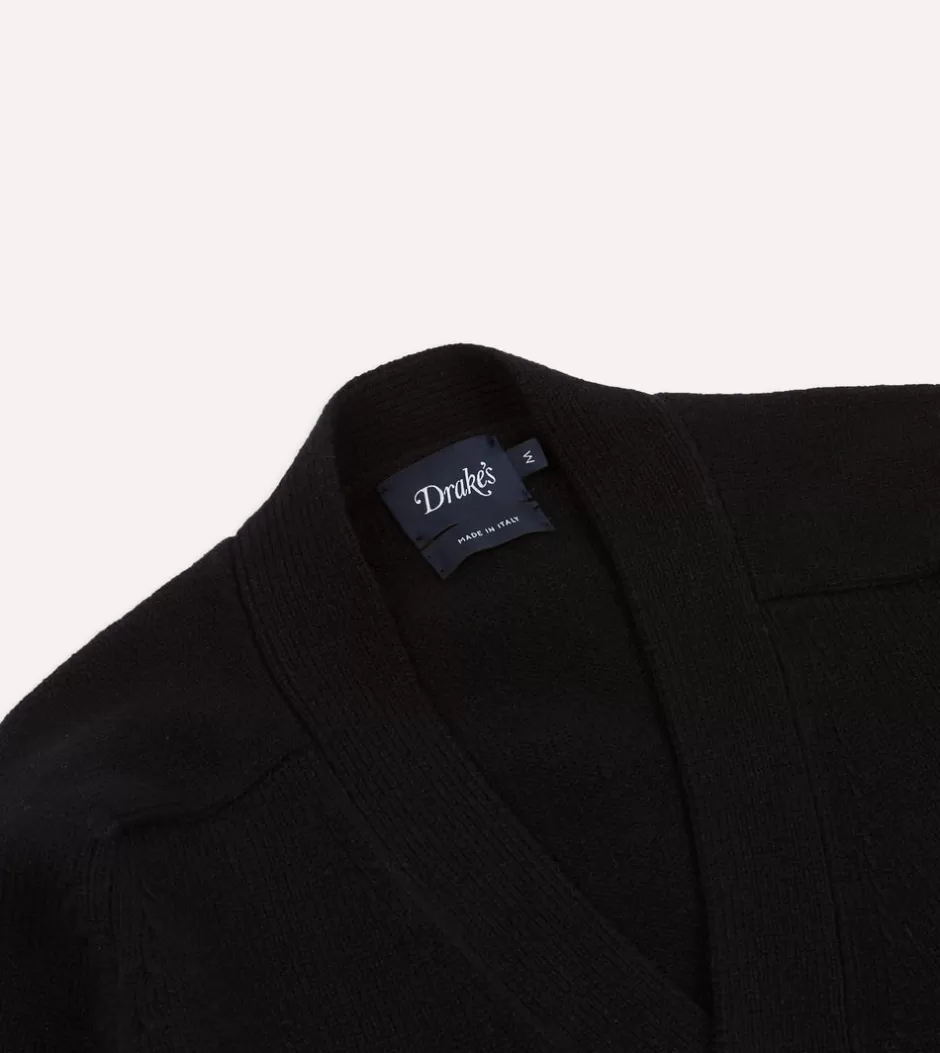 Drake's Lambswool 6 Button Cardigan Black Hot