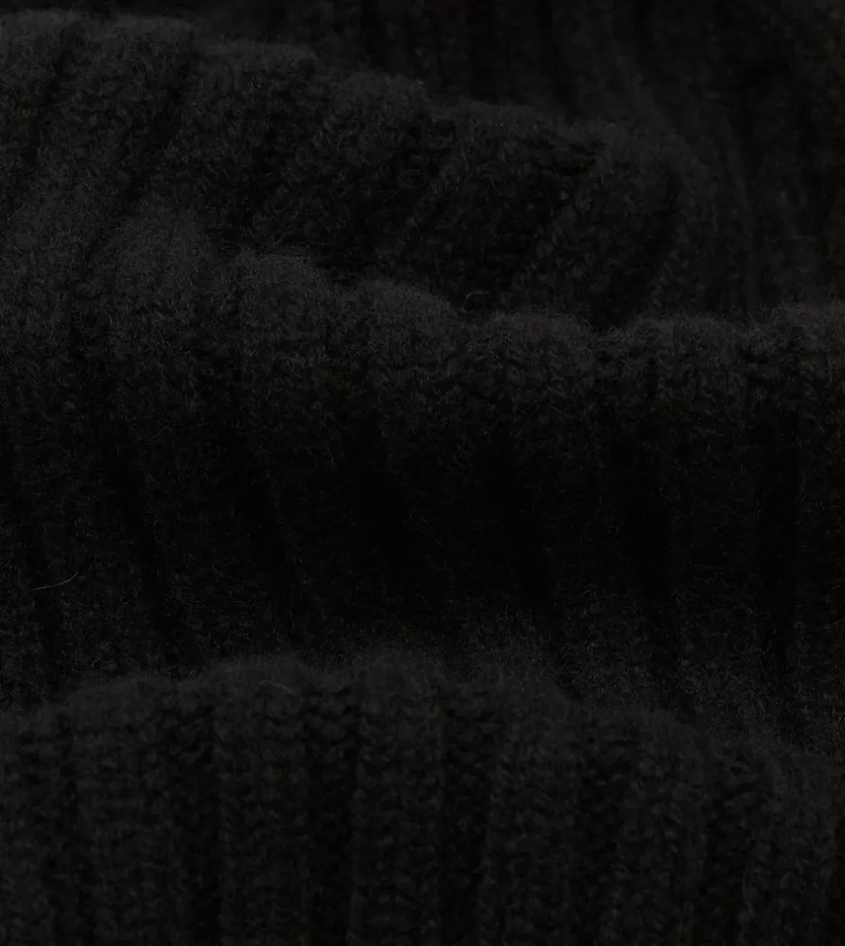 Drake's Lambswool Ribbed Knit Cap Black Hot