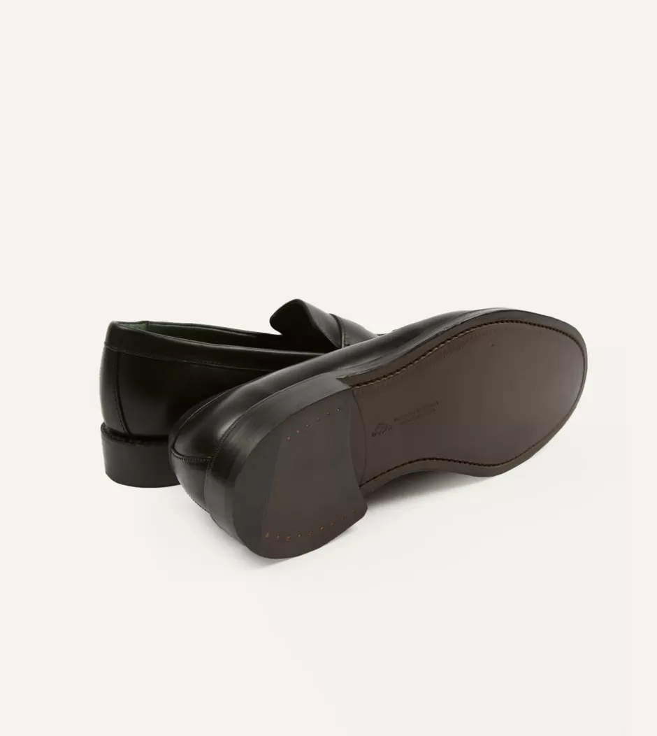 Drake's Leather Charles Goodyear Welted Penny Loafer Black Sale