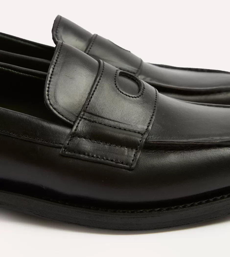 Drake's Leather Charles Goodyear Welted Penny Loafer Black Sale