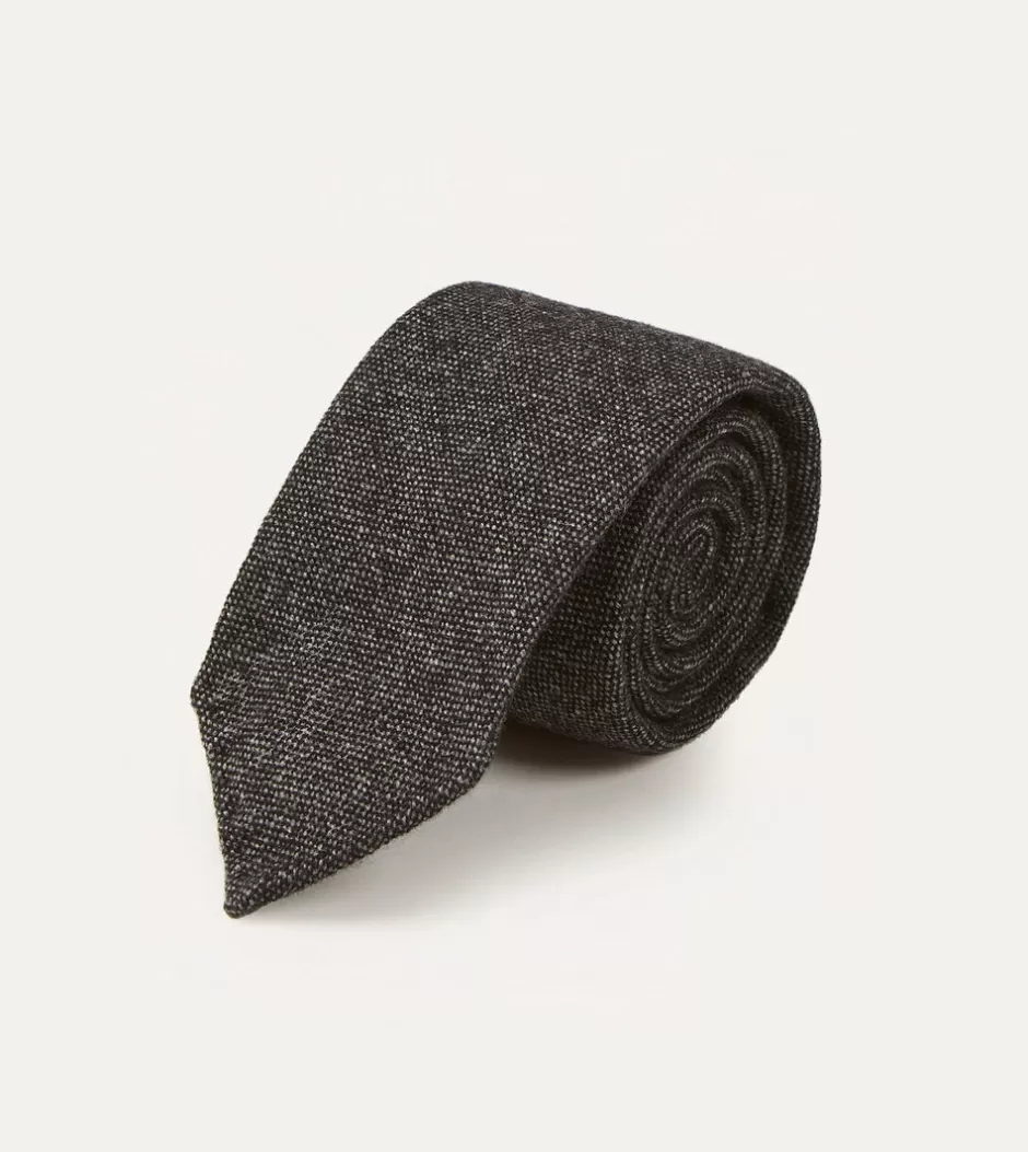 Drake's Black Pure Cashmere Solid Hand Rolled Tie Outlet