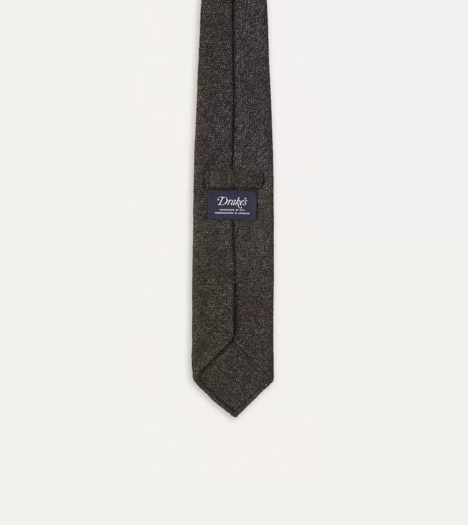 Drake's Black Pure Cashmere Solid Hand Rolled Tie Outlet