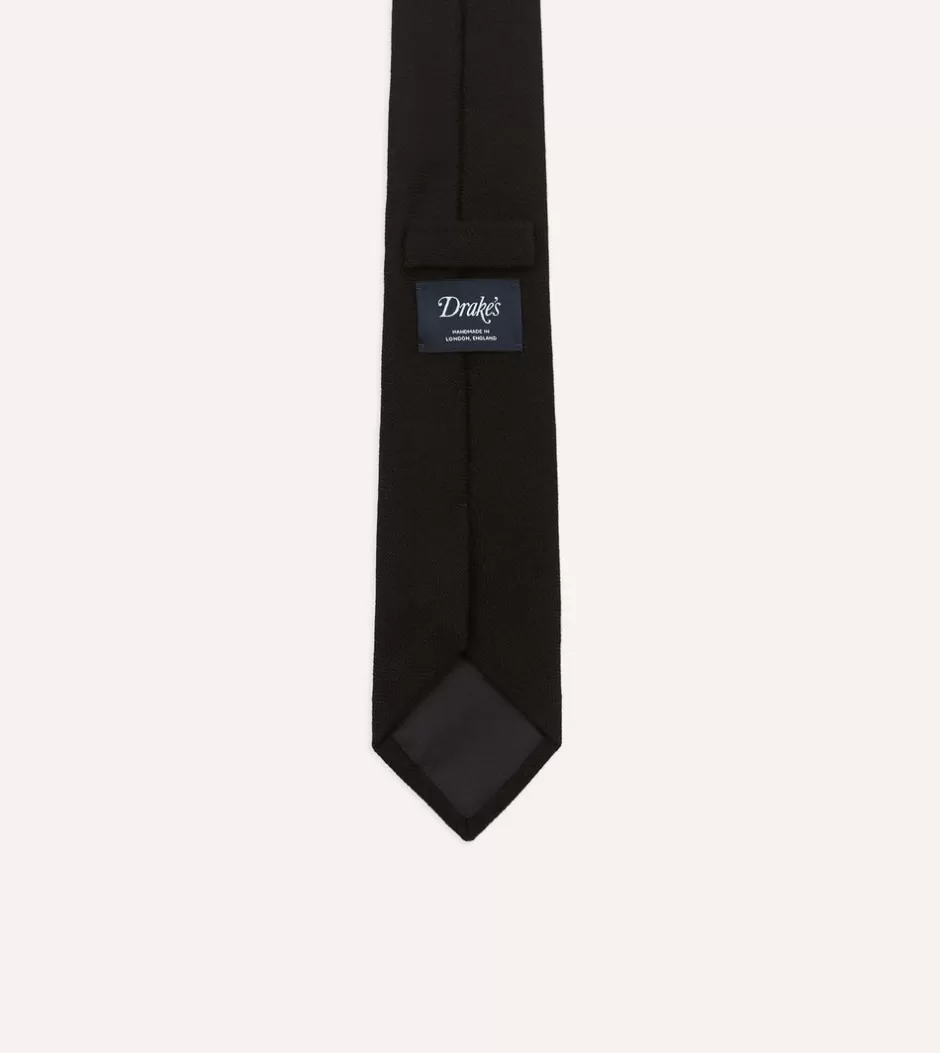 Drake's Black Pure Cashmere Solid Tipped Tie Flash Sale