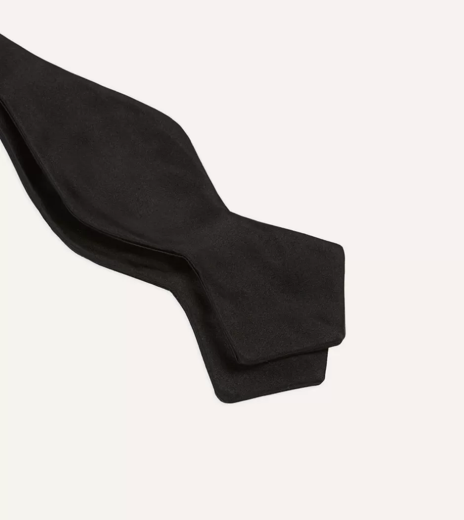 Drake's Black Self-Tie Satin Batwing Bow Tie Hot