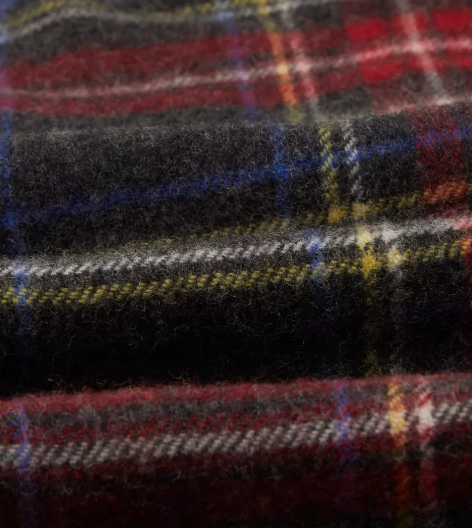 Drake's Black Stewart Tartan Lambswool Washed Check Scarf Shop