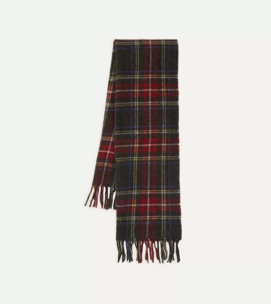 Drake's Black Stewart Tartan Lambswool Washed Check Scarf Shop