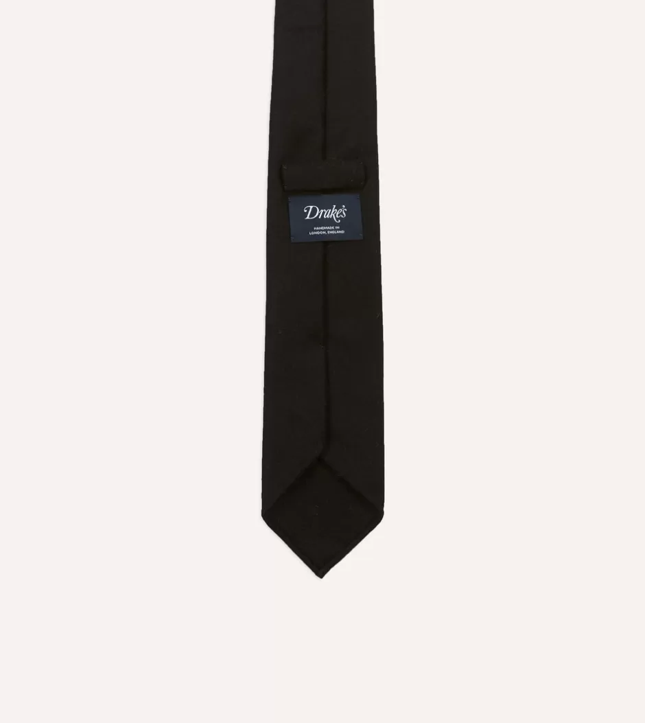 Drake's Black Super Fine Merino Wool Self Tipped Tie Best Sale