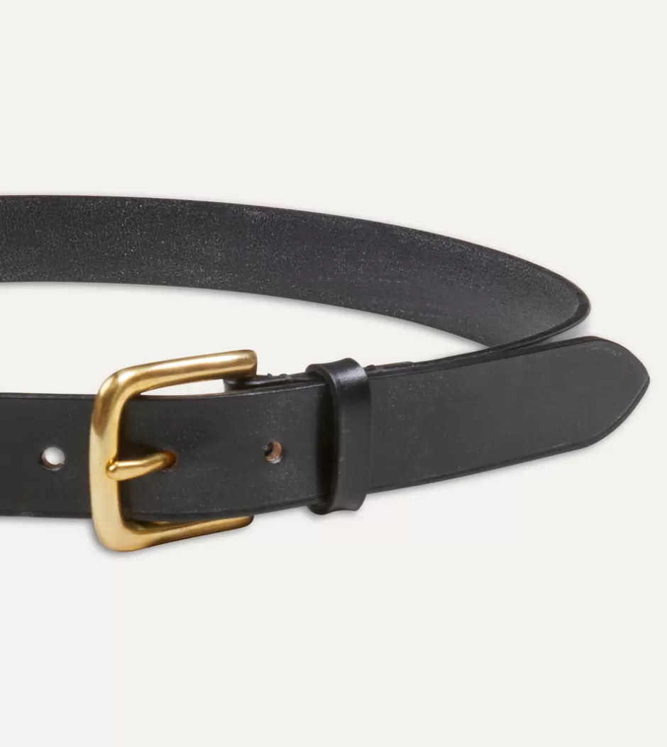 Drake's Black Unlined Bridle Leather Belt With Brass Buckle Best Sale