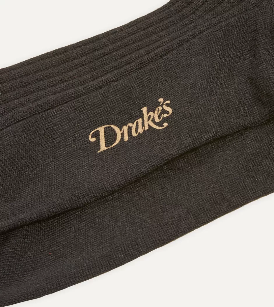 Drake's Wool Over-the-Calf Socks Black Online