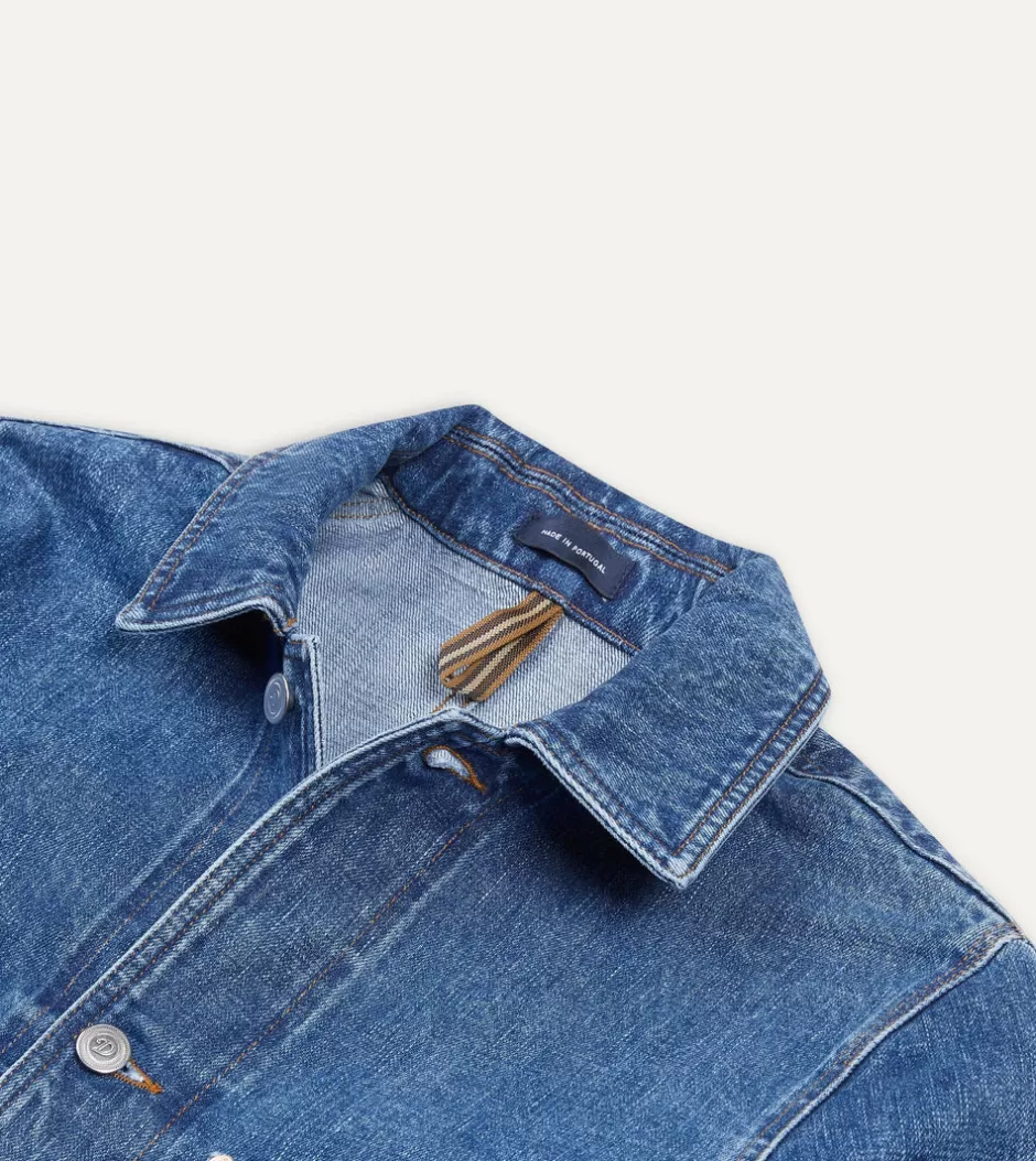 Drake's Selvedge Denim Five-Pocket Chore Jacket Bleach wash Online