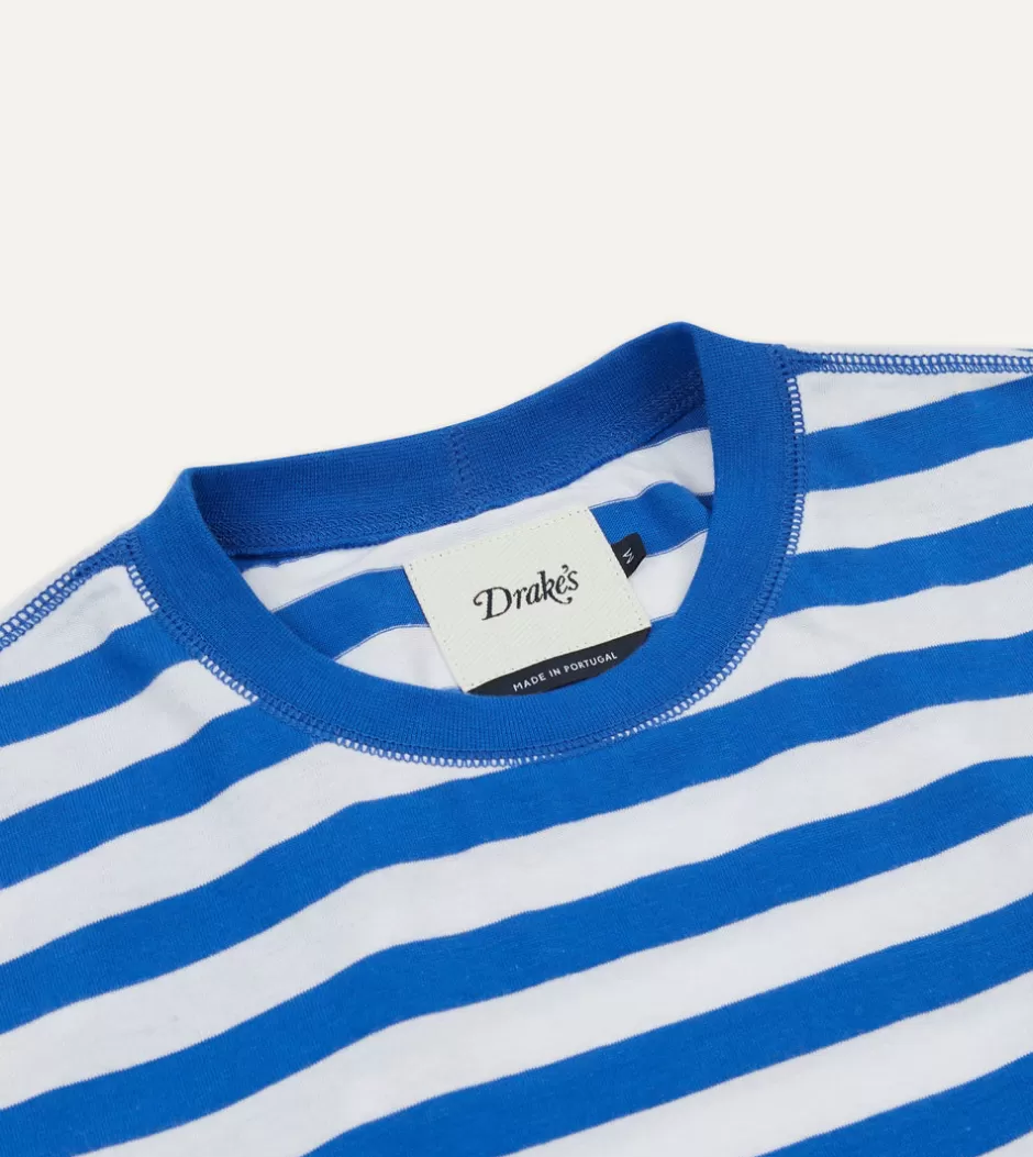 Drake's Blue And White Stripe Cotton Long-Sleeve Hiking T-Shirt Store