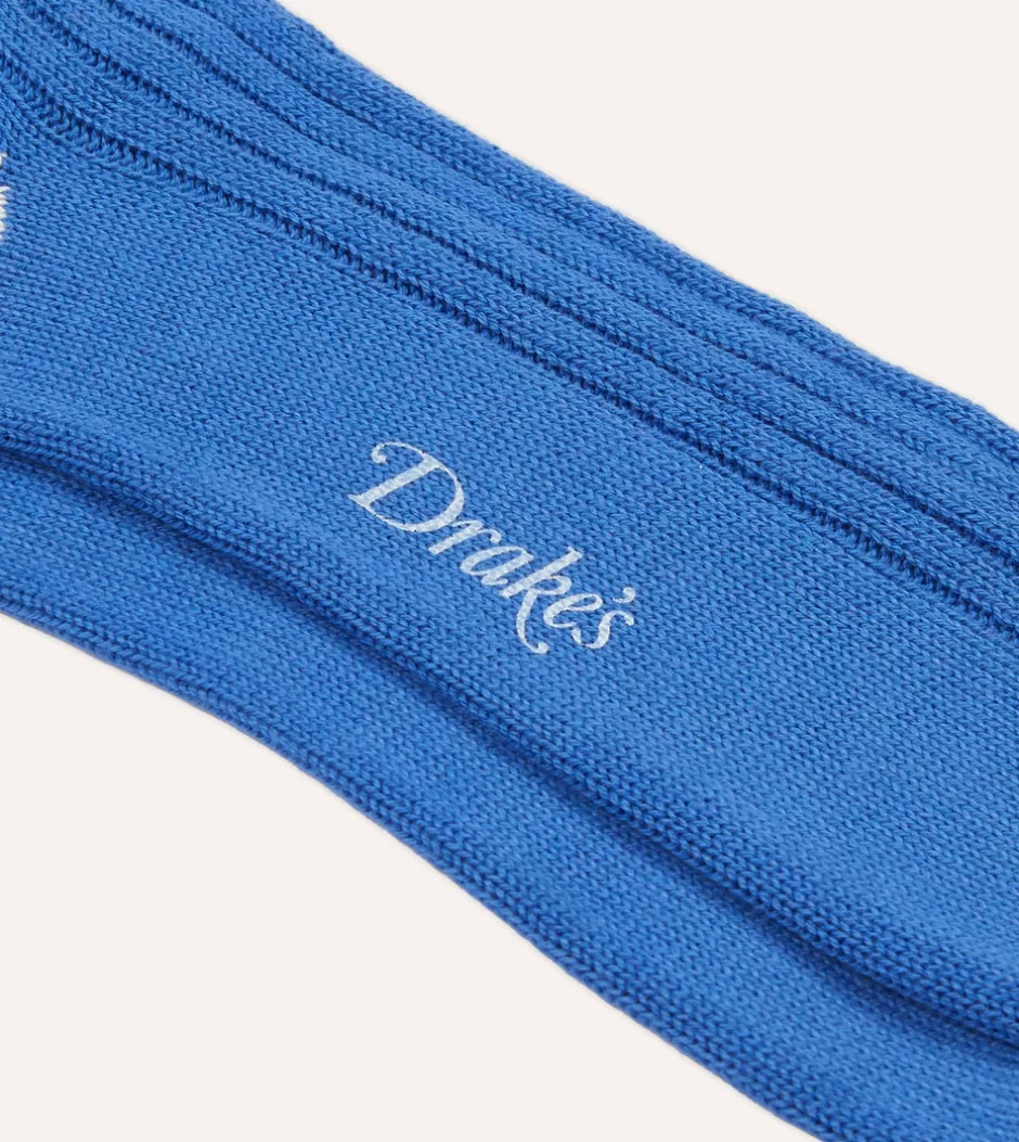 Drake's Blue And White Striped Cotton Sports Sock Best Sale