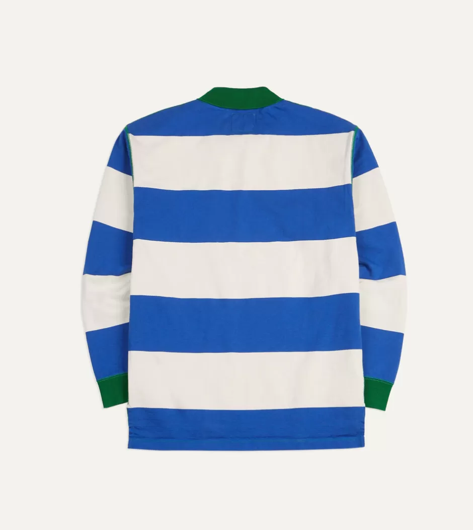 Drake's Blue And White Wide Stripe Mock Collar Long-Sleeve Jersey Flash Sale