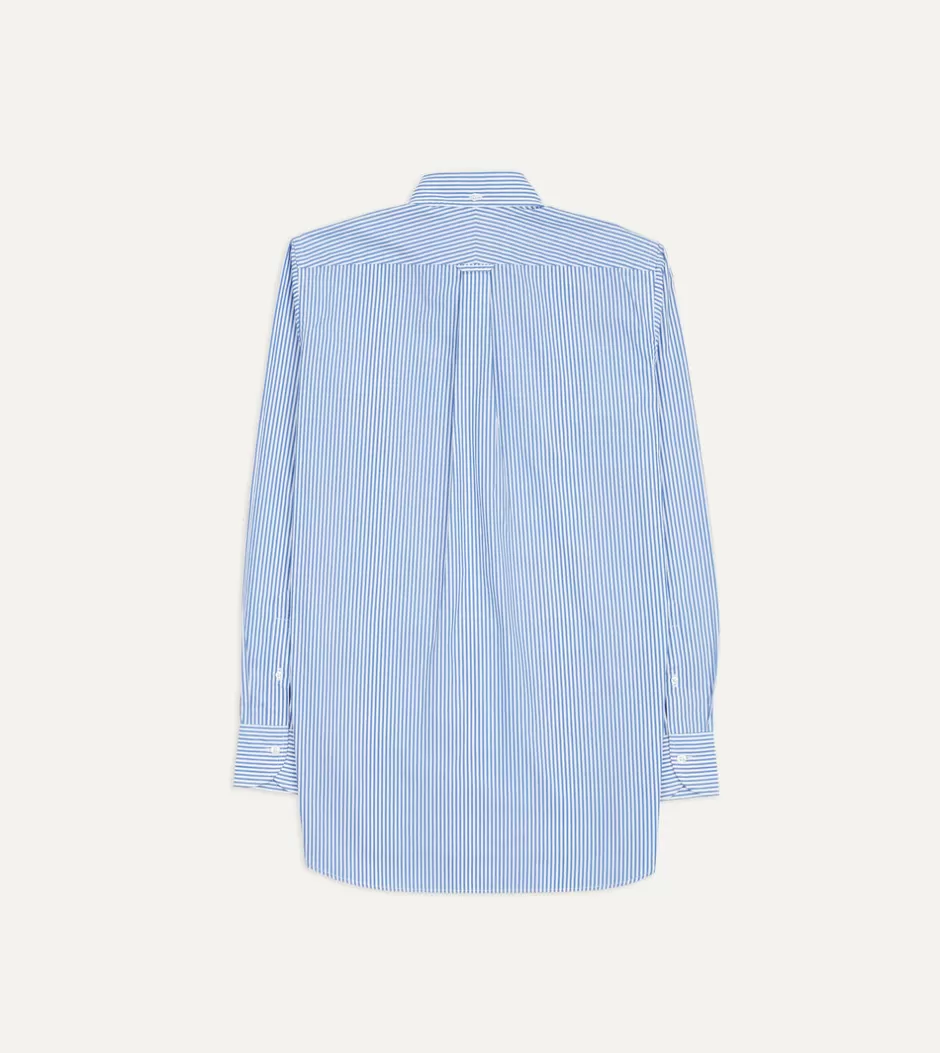 Drake's Bengal Stripe Cotton Poplin Button-Down Shirt Blue Clearance