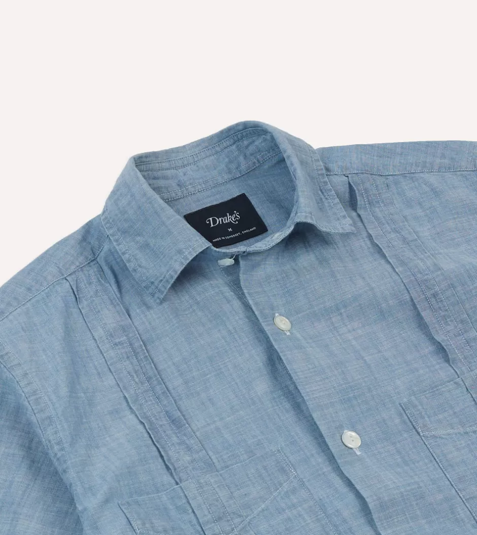 Drake's Blue Chambray Short Sleeve Cuban Shirt Sale