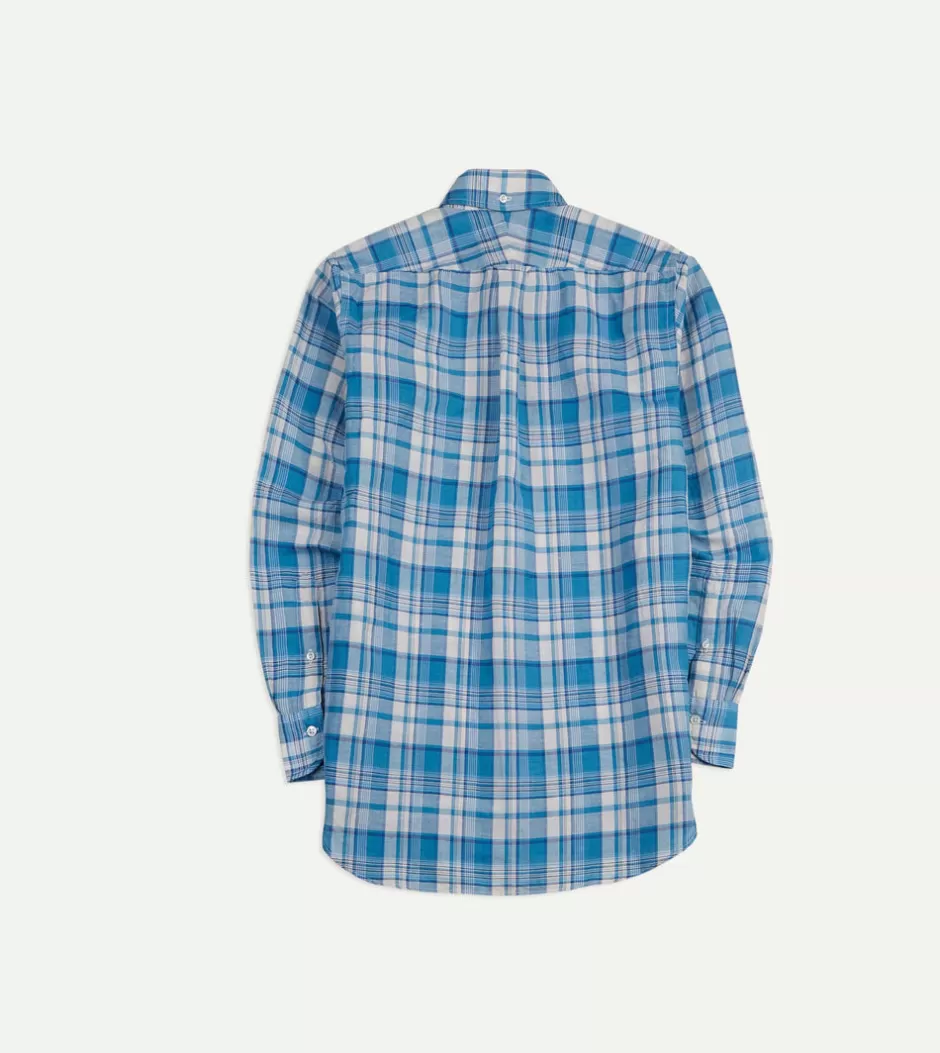 Drake's Blue Check Cotton Linen Button-Down Shirt Sale