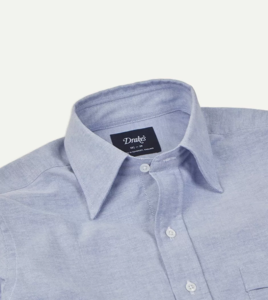 Drake's Cotton Oxford Cloth Long Point Collar Shirt Blue Cheap