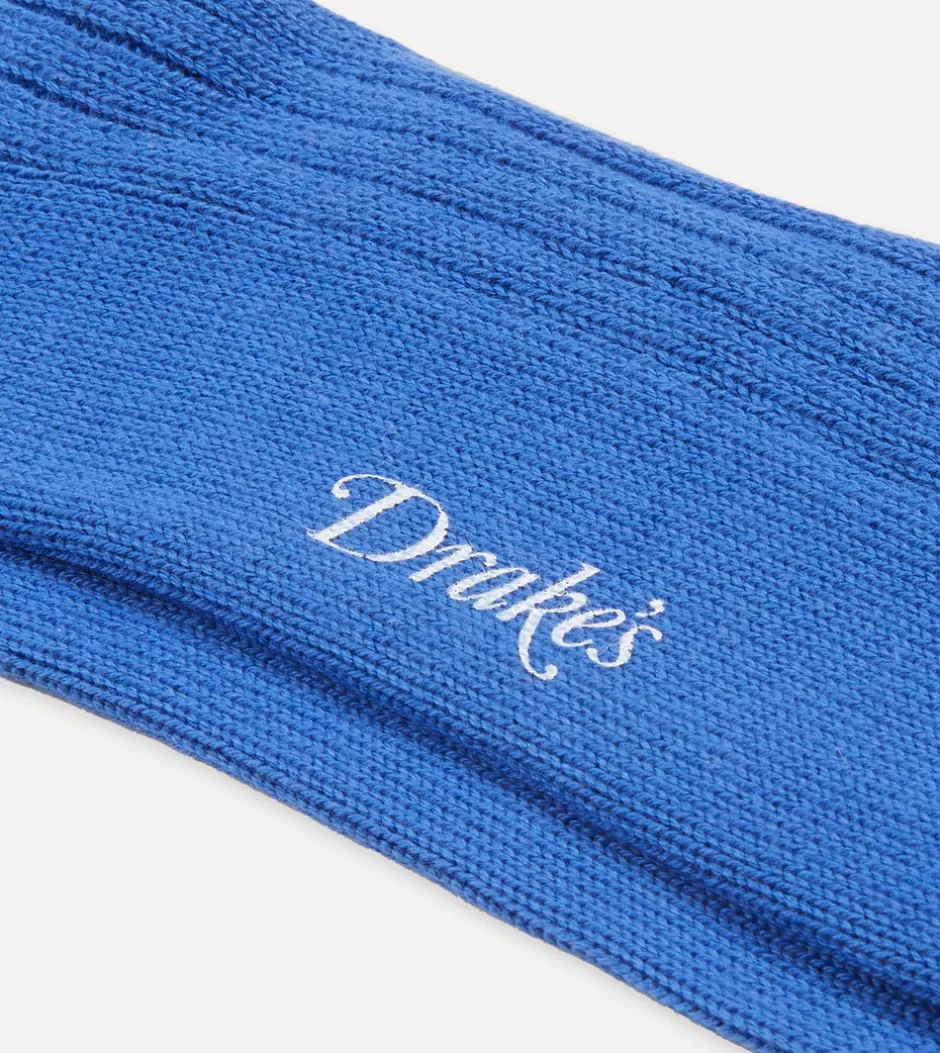 Drake's Cotton Sports Socks Blue Discount