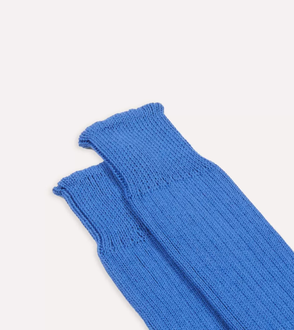 Drake's Cotton Sports Socks Blue Discount