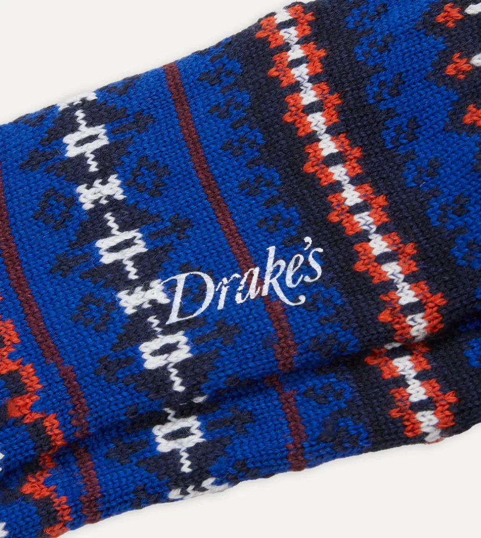 Drake's Blue Fair Isle Wool Cotton Socks Shop