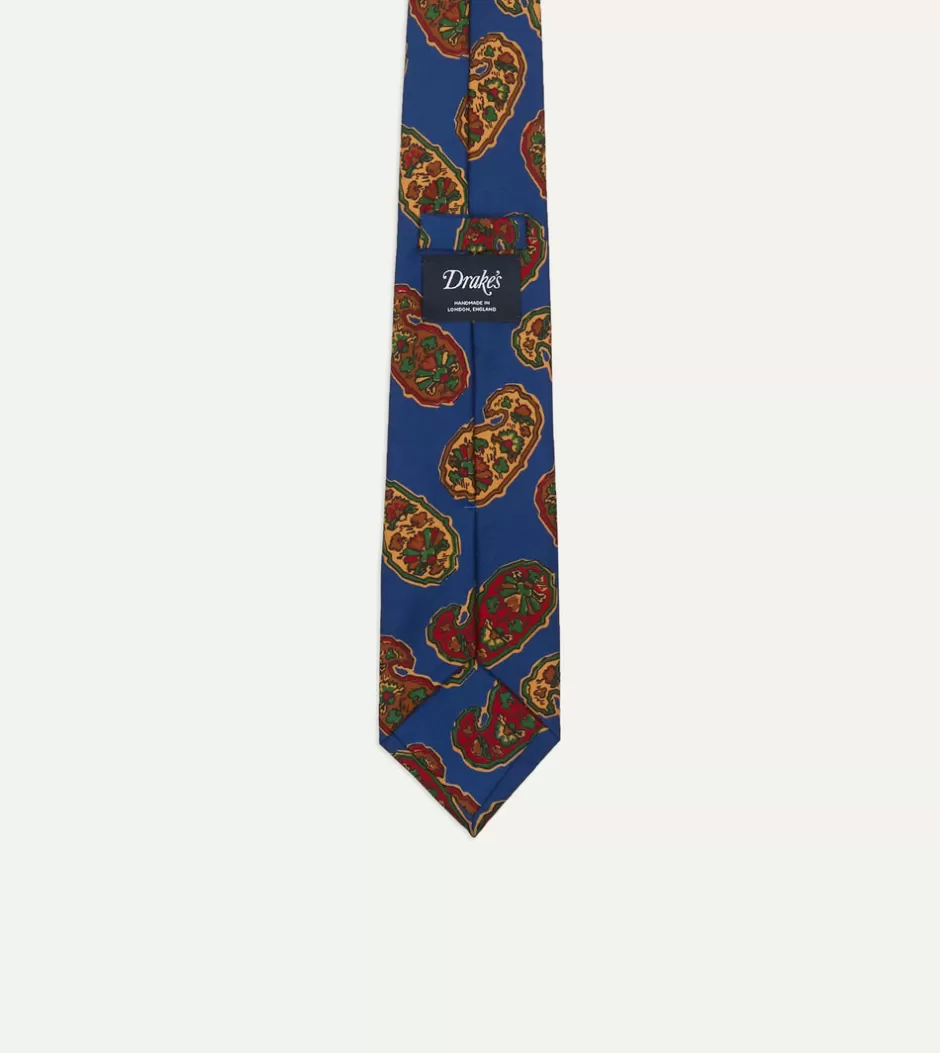 Drake's Blue Large Paisley Print Silk Self Tipped Tie Store