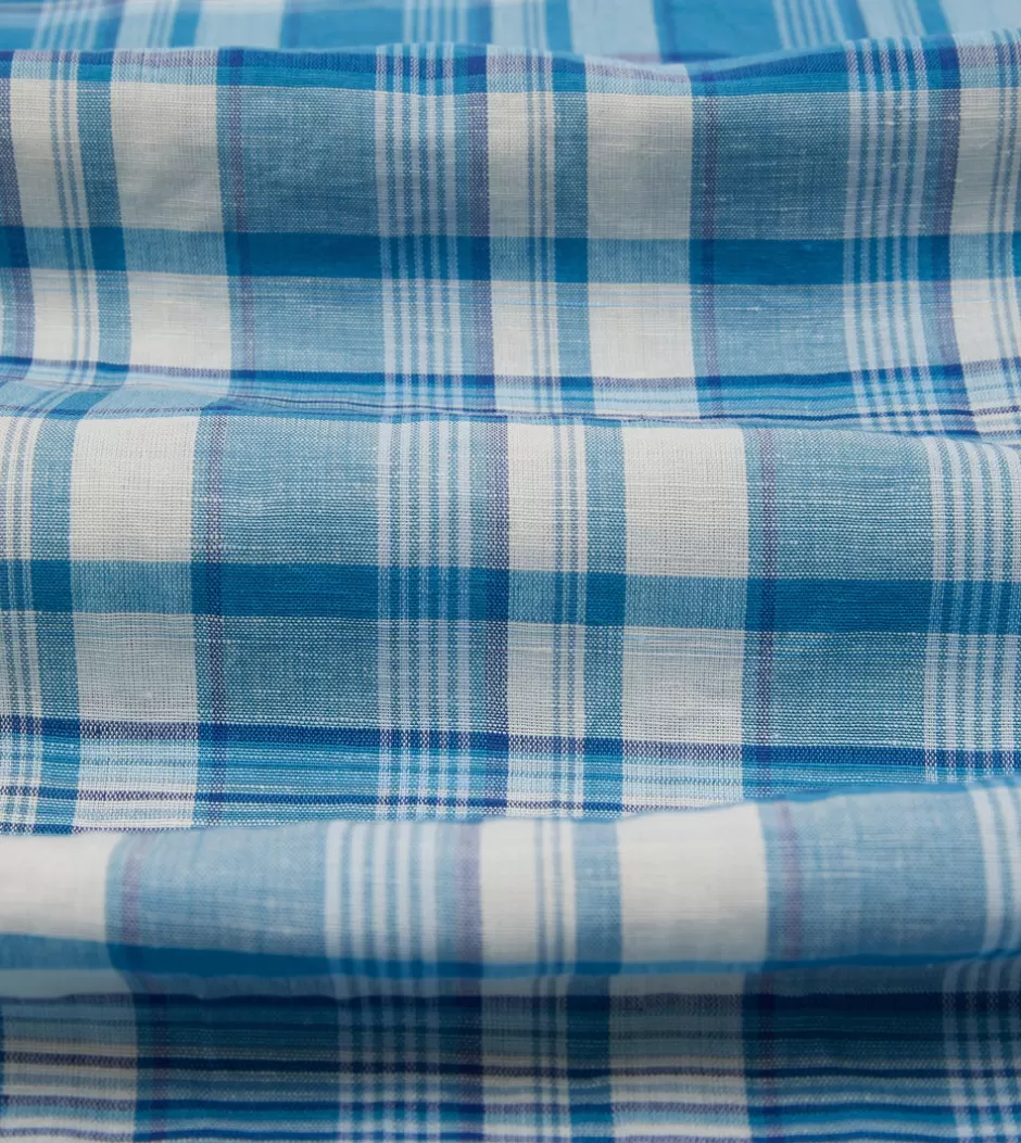 Drake's Blue Madras Check Linen Smock Shirt Discount