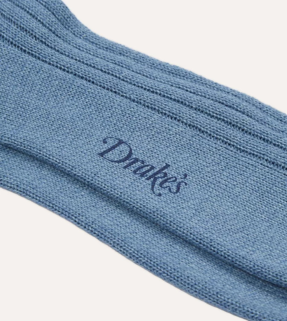 Drake's Melange Cotton Sports Socks Blue Best Sale