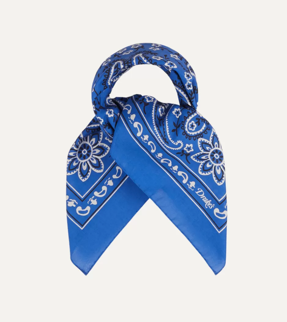 Drake's Paisley Print Cotton Bandana Blue Cheap