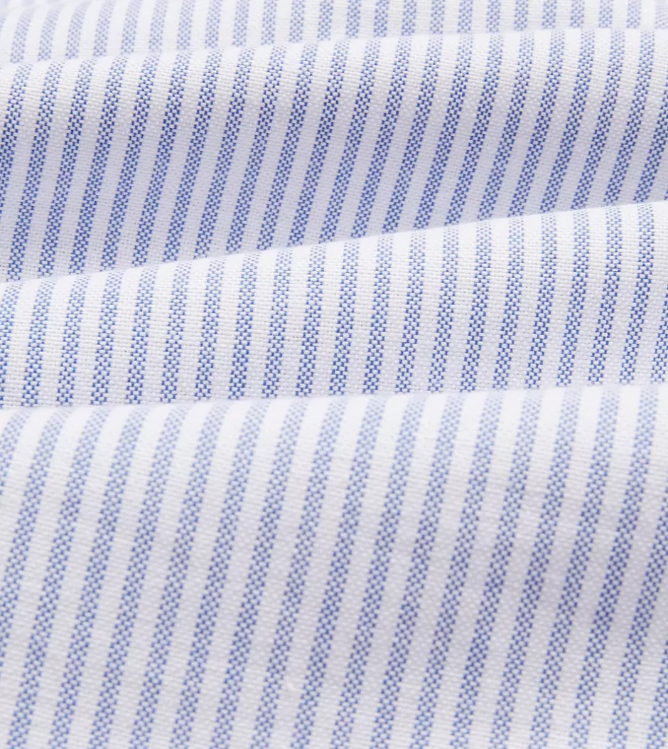 Drake's Ticking Stripe Cotton Oxford Cloth Button-Down Shirt Blue Cheap