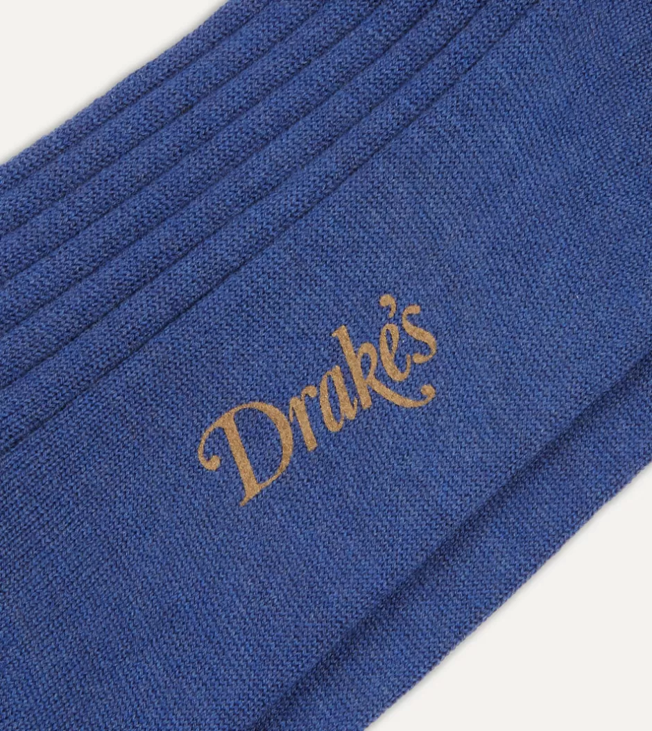 Drake's Wool Mid-Calf Socks Blue Flash Sale