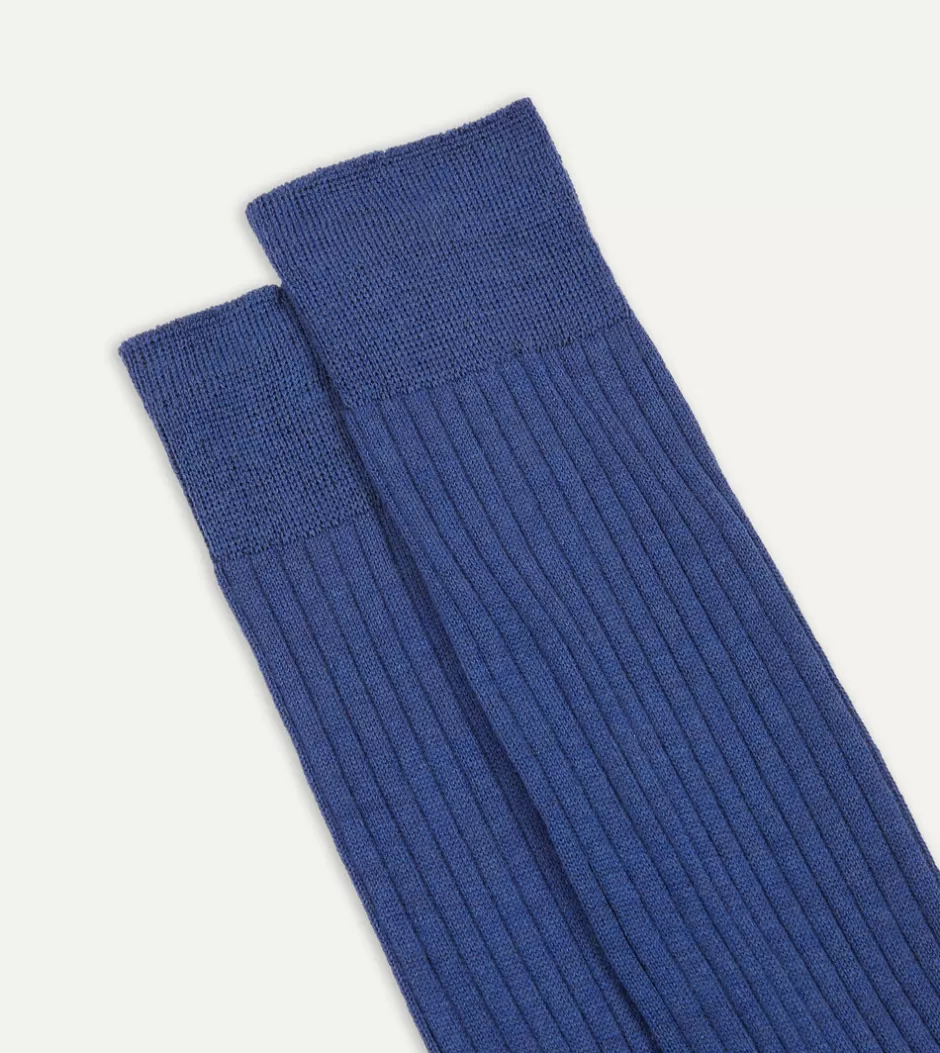 Drake's Wool Mid-Calf Socks Blue Flash Sale